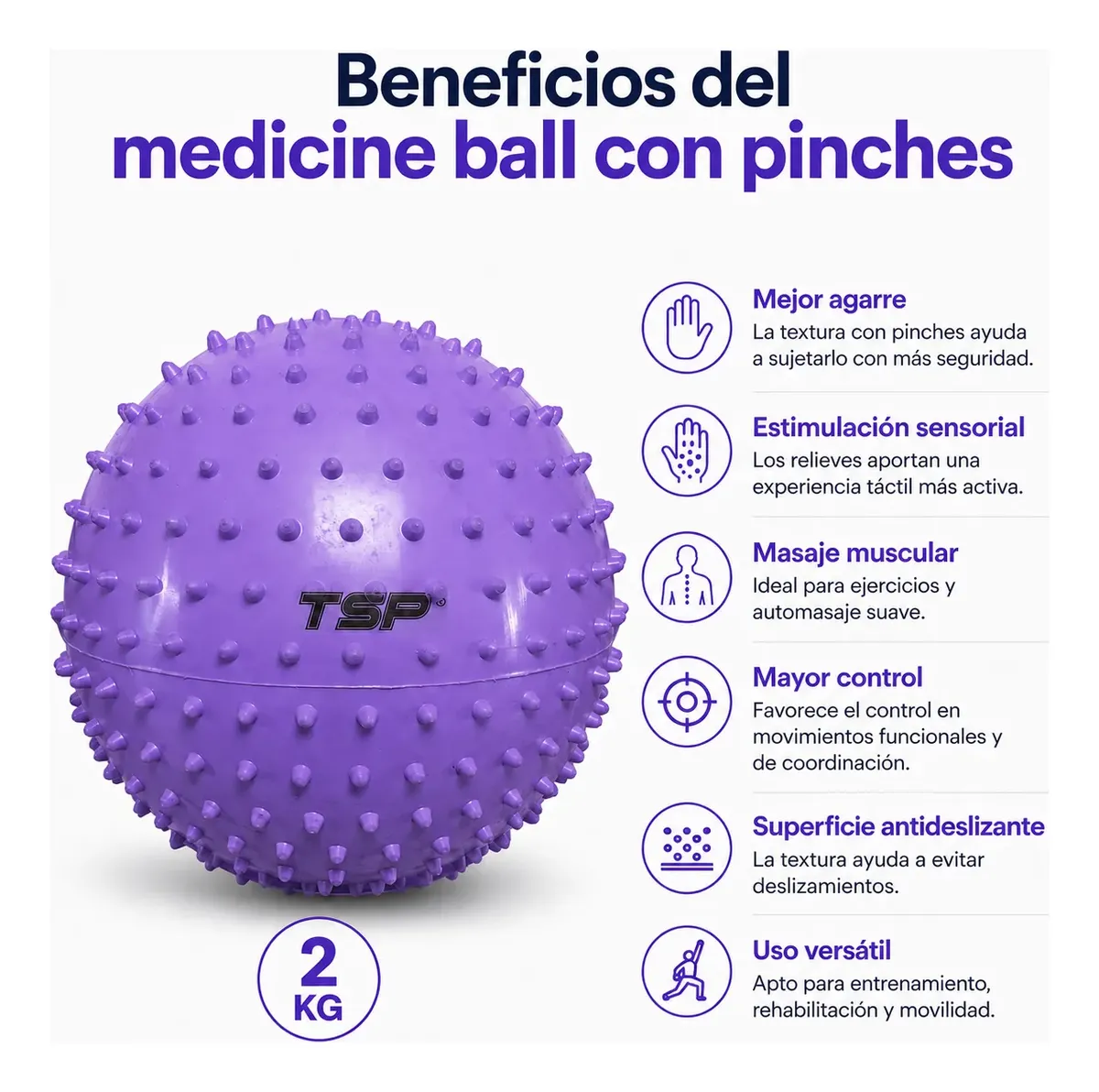 PELOTA MEDICINE BALL Nº5 CON PINCHES 2 KILOS CON PIQUE TSP - Imagen 2
